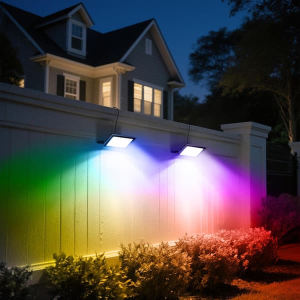 150W Black Plug-in Outdoor 4500 Lumen RGB Integrated LED Flood Light with 9. 8FT Cord, Waterproof Dusk to Dawn Light