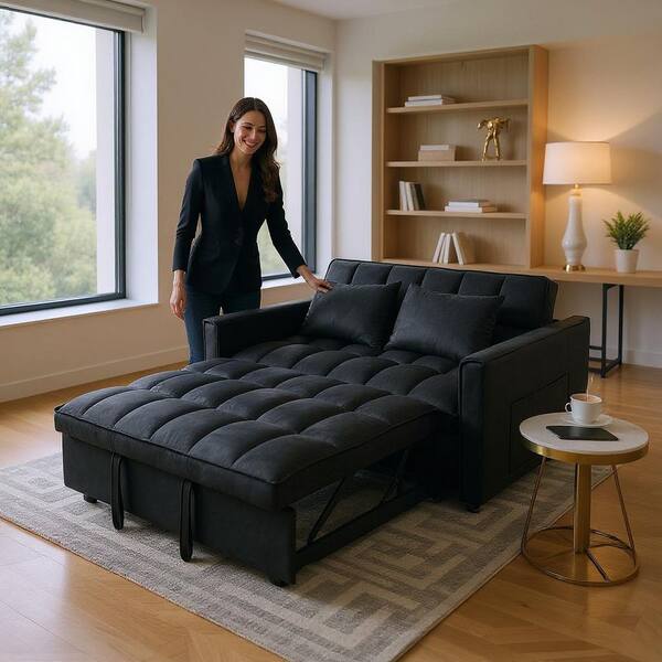 Lattude Run® 54 Velvet Sleeper Loveseat Sofa w / Pull Out Bed Velvet Lattude Run® 54 Velvet Sleeper Loveseat Sofa w / Pull Out Bed Velvet