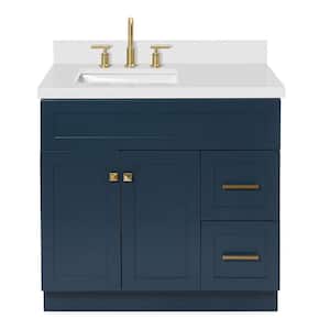 Hamlet 37 in. W x 22 in. D x 36 in. H Bath Vanity in Midnight Blue with White Pure White Quartz Top