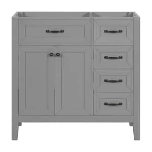 35.5 in. W x 17.7 in. D x 35 in. H Bath Vanity Cabinet without Top in Grey with 3 Drawers and 2 Doors