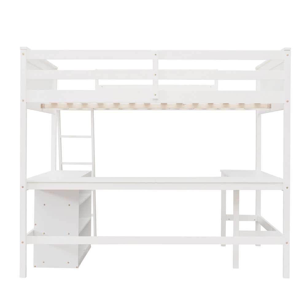 White Full Loft Bed with Shelves and Desk W0712013 - The Home Depot