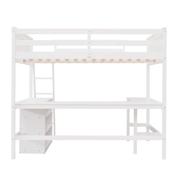 Unbranded White Full Loft Bed with Shelves and Desk
