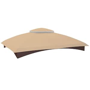 10x12 ft. Gazebo Canopy Replacement, 2-Tier Outdoor Gazebo Cover Top Roof with Drainage Holes in Beige (TOP ONLY)