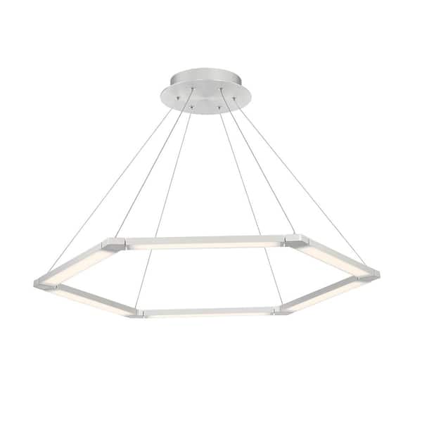 Lune 32 in. 28-Watt 6 light Brushed Aluminum Geometric Integrated LED Pendant Light with Glass Shade