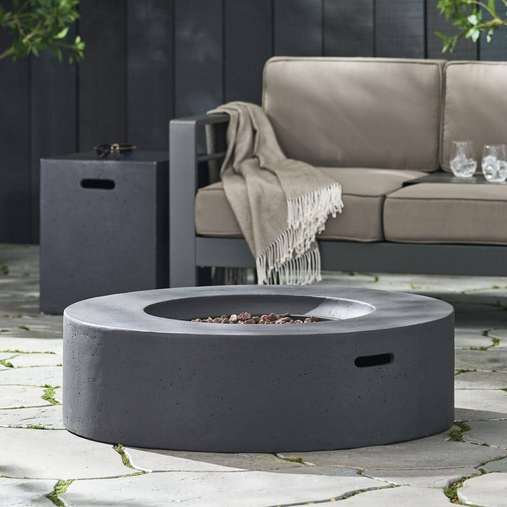 Aidan 39 in. x 11.5 in. Circular Outdoor Patio Gas Fire Pit Table with Tank Holder -  Noble House, 11221