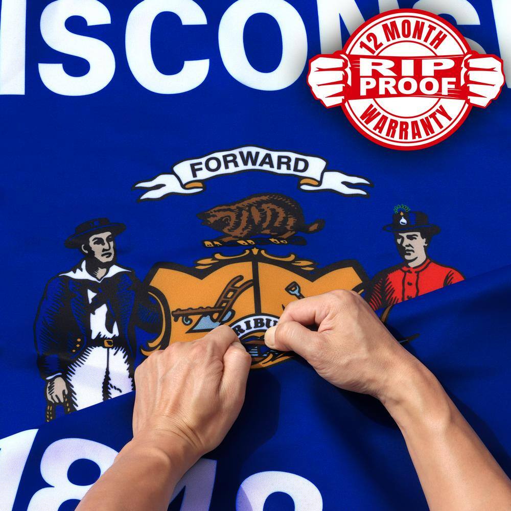 Rip-Proof Double Sided 3-Ply Wisconsin State Flag 3x5 Foot