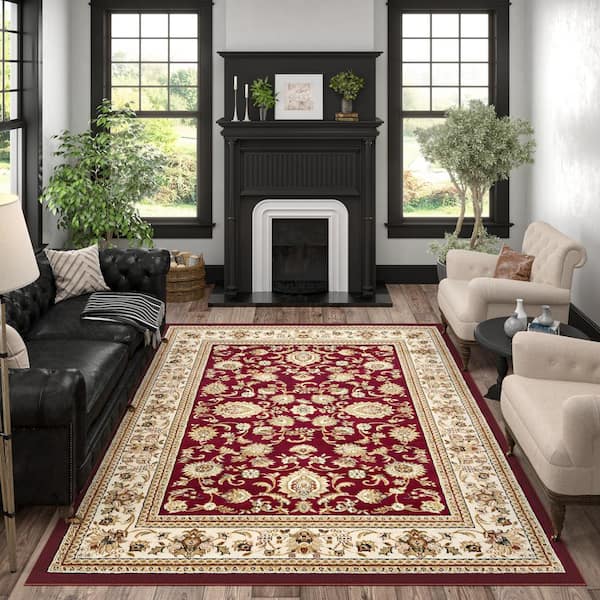 Sensation Border Red 9 ft. x 12 ft. Indoor Area Rug