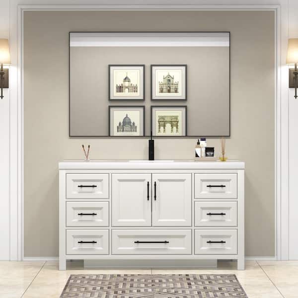 VIV 59 in. W x 20 in. D x 35 in. H Single Sink Freestanding Bath Vanity in White with White Acrylic Top