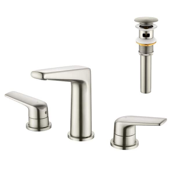 Deck Mount 8 in. Widespread Double Handle Bathroom Sink Faucet, 3 Hole Bathroom Faucet with Drain in Brushed Nickel