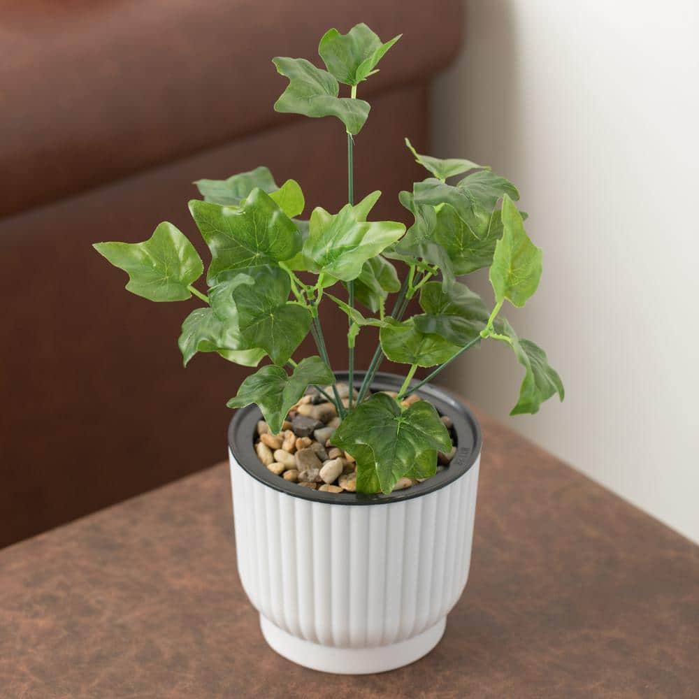 White Ribbed Plastic Self-Watering Indoor/Outdoor Flower Pot Set