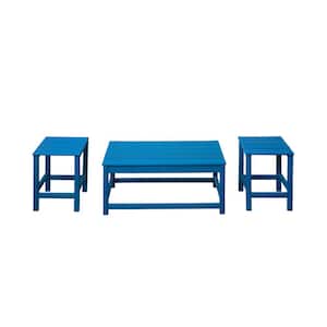 Laguna 3-Piece Pacific Blue Poly Plastic Outdoor Patio UV Resistant Coffee and Side Table Set
