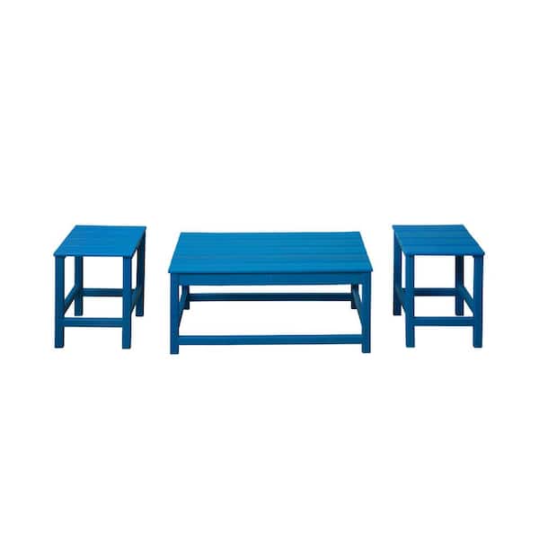 WESTIN OUTDOOR Mason 3-Piece Pacific Blue Poly Plastic Outdoor Patio UV Resistant Coffee and Side Table Set