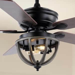 Jasper 52 in. 2-Light Black Farmhouse Industrial Iron Dome Shade LED Ceiling Fan with Remote