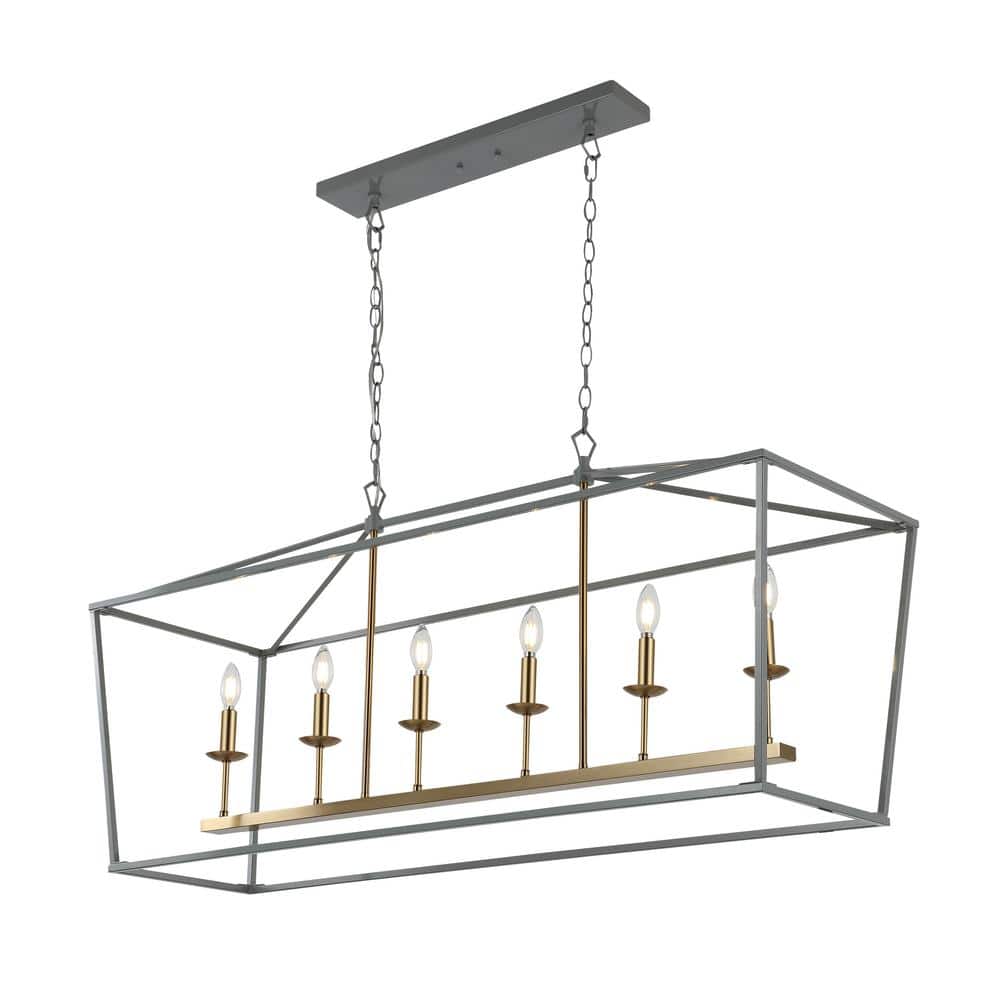 Pagoda 49" Gray Brass Iron Candle-Style Chandelier