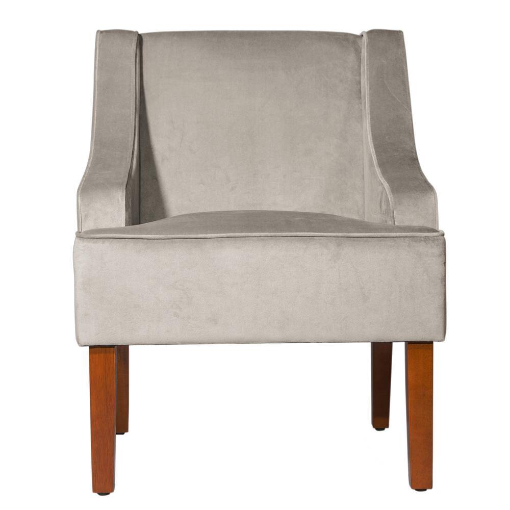 Elegant Gray Velvet Wood Accent Chair with Swoop Arms