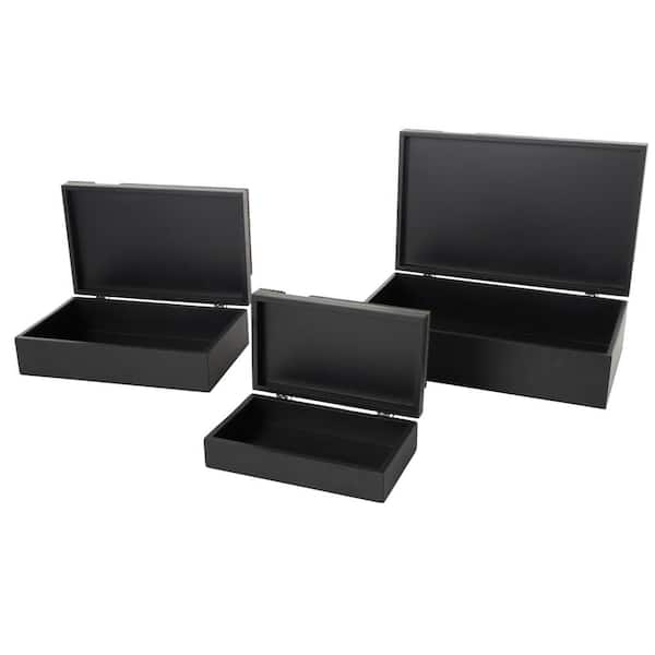 Litton Lane Rectangle Wood Handmade Box with 3D Geometric Accents (Set of 3)