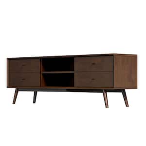 Francesca 70.9 in. Brown Wood TV Stand with 6 Storage Cabinet , Modern Walnut TV Console for TVs up to 72 in.