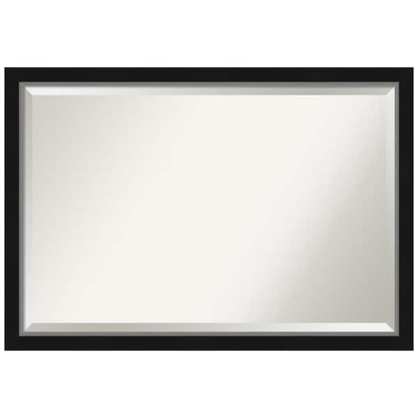 Amanti Art Medium Rectangle Satin BlackSilver Metallic Beveled Glass Modern Mirror (27 in. H x 39 in. W)