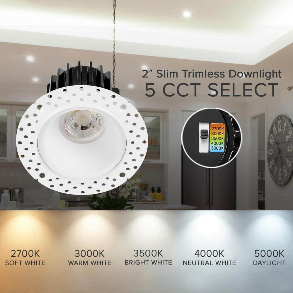 2-Inch White Aluminum Trimless Recessed LED Downlight