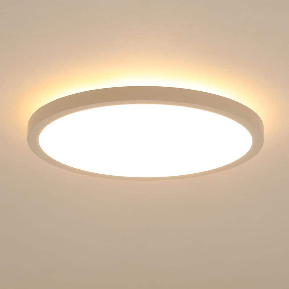 17 in. 24-Watt Modern Matte Black Integrated LED Flush Mount with White Acr