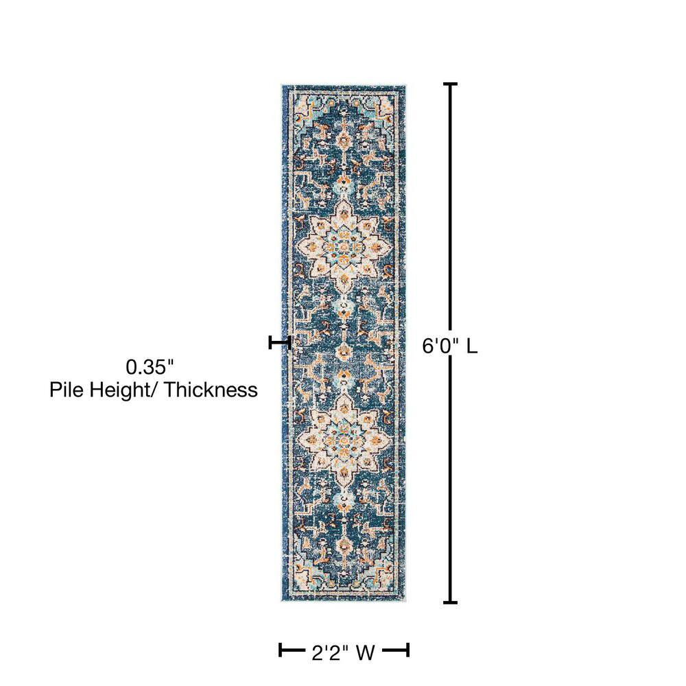 Playful Madison Blue Hues Flat Woven Non-Slip Rug - 26in x 6in