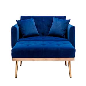 Navy Modern Velvet Tufted Chaise Lounge Chair with Golden Metal Legs