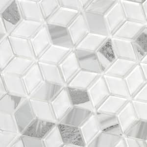 Art Deco Carrara White Diamond Mosaic 2 in. x 2 in. Marble Look Glass Peel and Stick Wall Tile (7 sq. ft./Case)