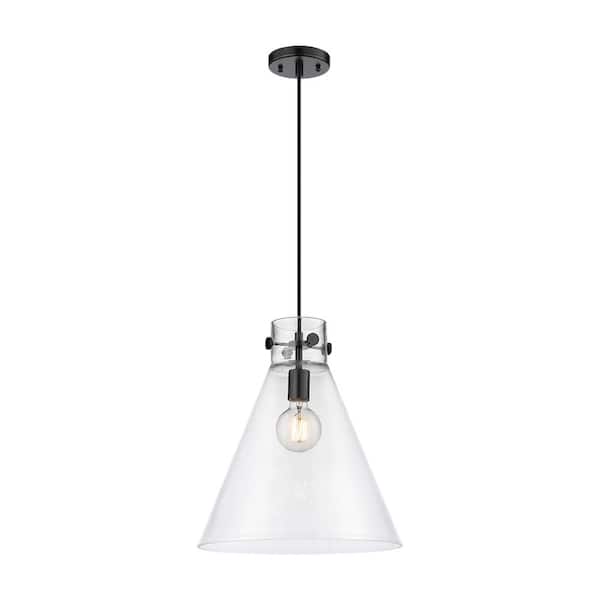 Innovations Newton Cone 100-Watt 1 Light Matte Black Shaded Pendant Light with Clear glass Clear Glass Shade