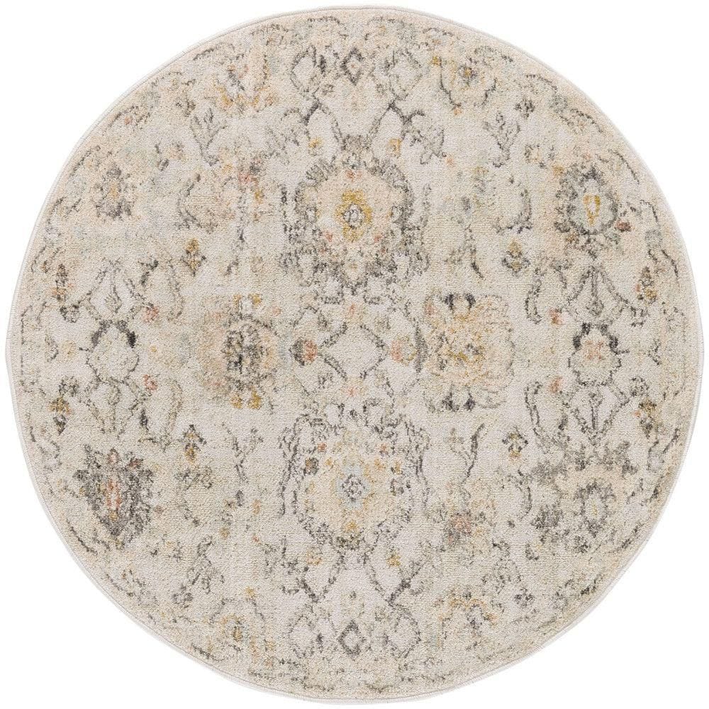Nourison Oushak Home Grey 4 ft. x 4 ft. Floral Traditional Round Area ...