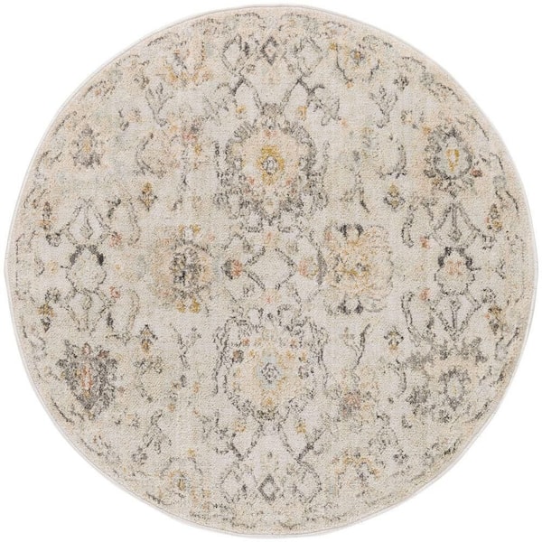 Nourison Oushak Home Grey 4 ft. x 4 ft. Floral Traditional Round Area Rug