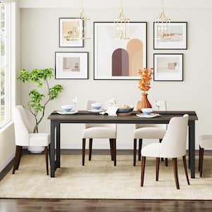 Roesler Gray Engineered Wood 71 in. 4 Legs Dining Table Seats 6, Industrial Large Kitchen Table with Sturdy Metal Base