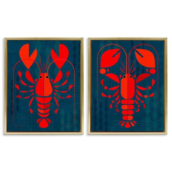 Stupell Industries Bold Red Lobsters by Victoria Barnes 2-Pieces Gold Floater Frame Coastal Graphic Art Print 21 in. x 17 in.