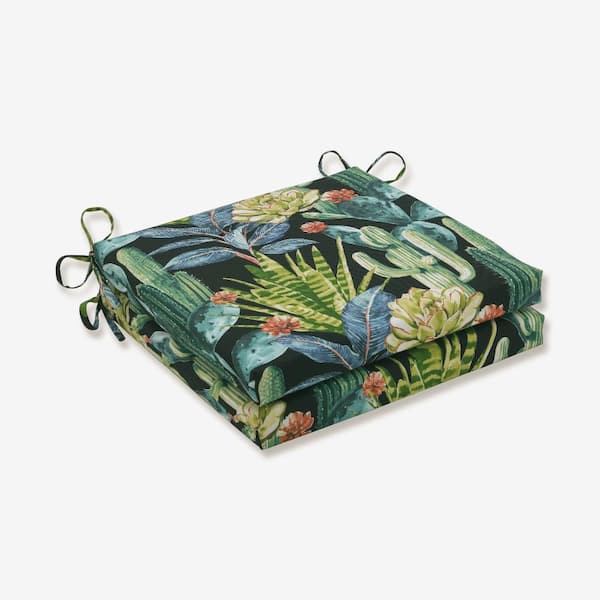 Pillow Perfect Floral 20 x 20 Outdoor Dining Chair Cushion in Black/Blue/Green (Set of 2)