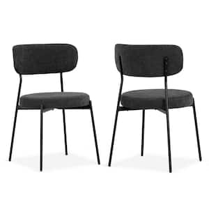 Set of 2 Aya Black Chenille Dining Chair with Black Steel Legs