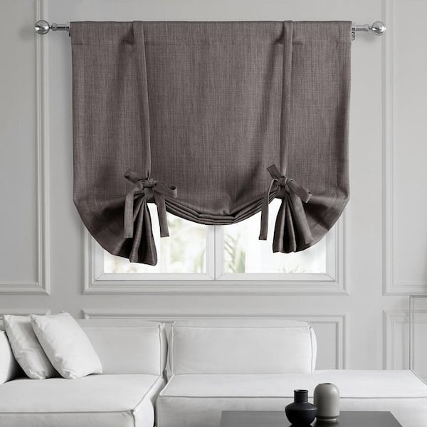Exclusive Fabrics & Furnishings Mink Grey Faux Linen Room Darkening 46 in. W x 63 in. L Rod Pocket Tie-Up Window Shade (1 Panel)