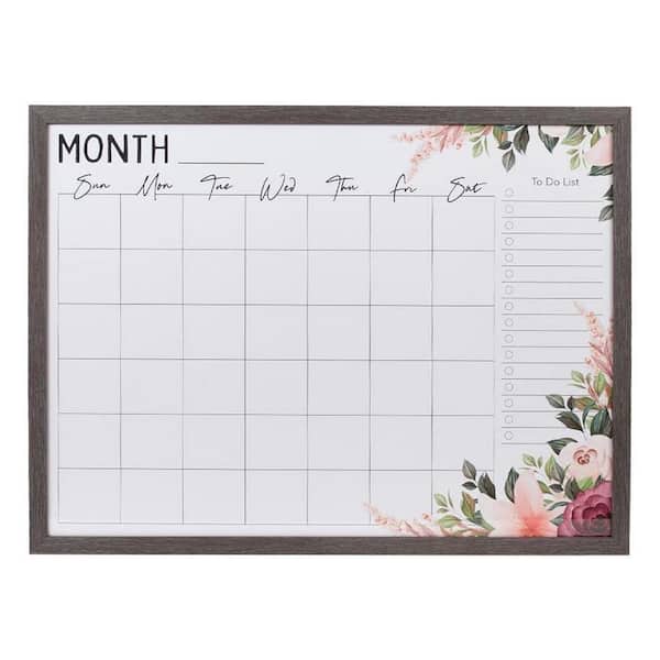 Kiera Grace Dry Erase Monthly Whiteboard Calendar with Gray Wood Effect Frame, 18 in. x 24 in.