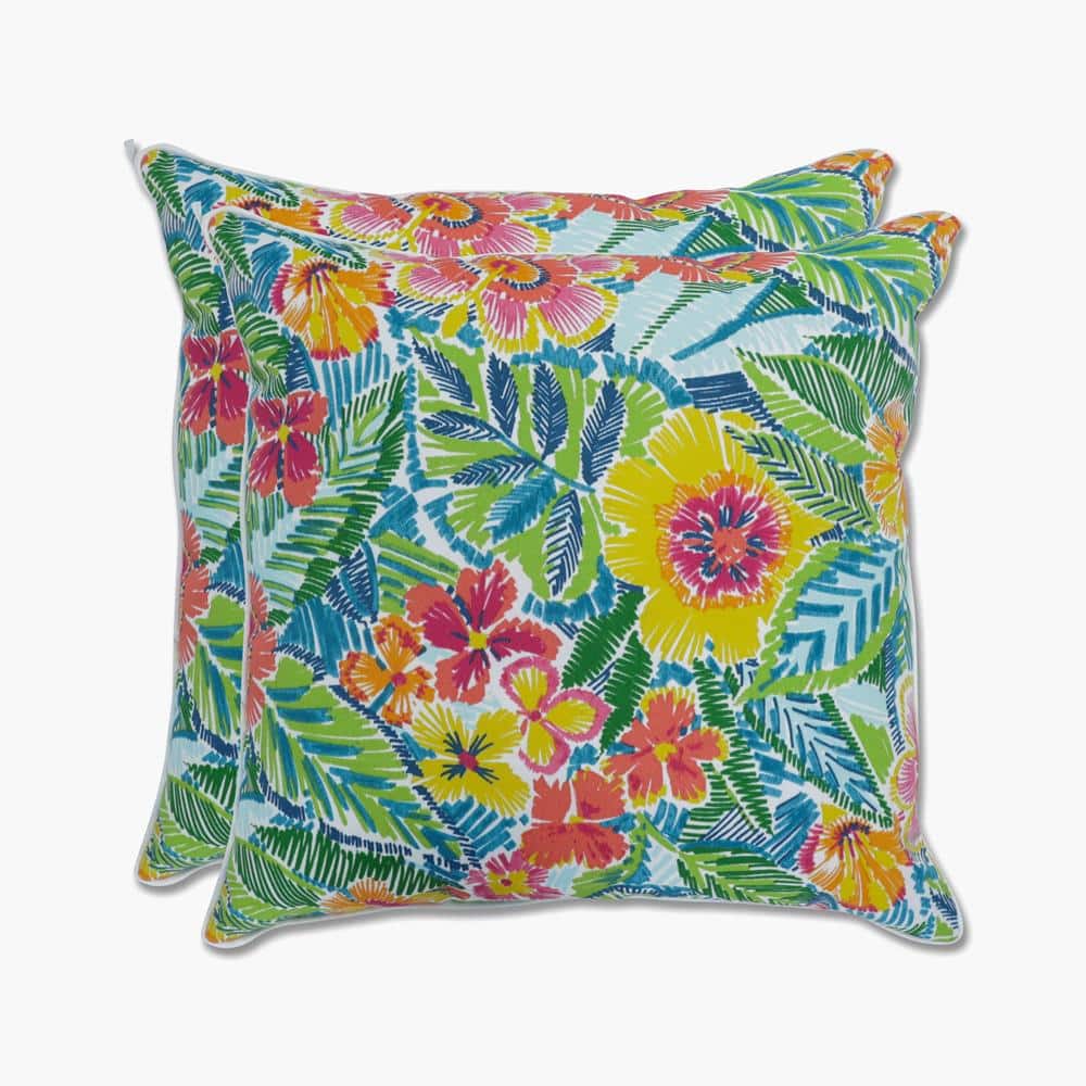 Bright Multicolor Floral Outdoor Throw Pillow Set