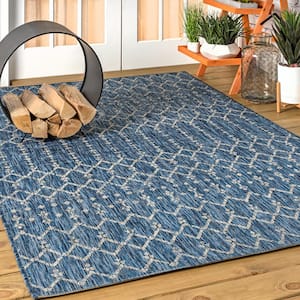 Ourika Moroccan Navy/Light Gray 3 ft. 1 in. x 5 ft. Geometric Textured Weave Indoor/Outdoor Area Rug