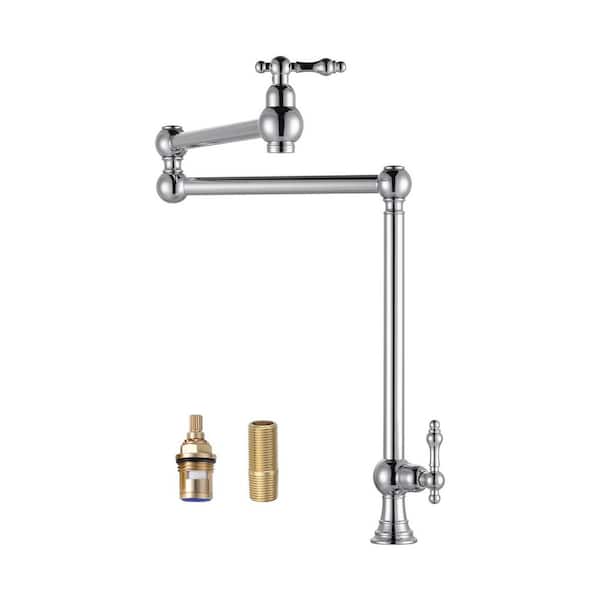 Deck Mounted High-Arc Pot Filler 2-Handle Foldable Kitchen Sink Faucet in Polished Chrome