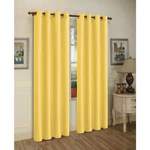 Yellow Faux Silk 100% Polyester Solid 55 in. W x 84 in. L Grommet Sheer Curtain Window Panel (Set of 2)