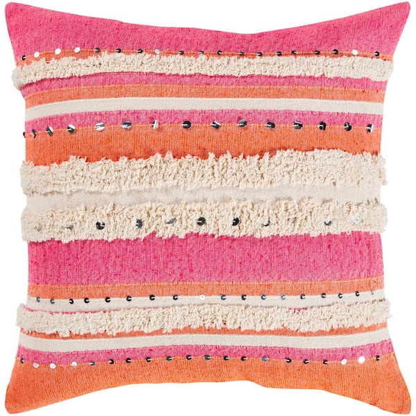 Livabliss Sabia Pink Striped Textured Polyester 18 in. x 18 in. Throw Pillow