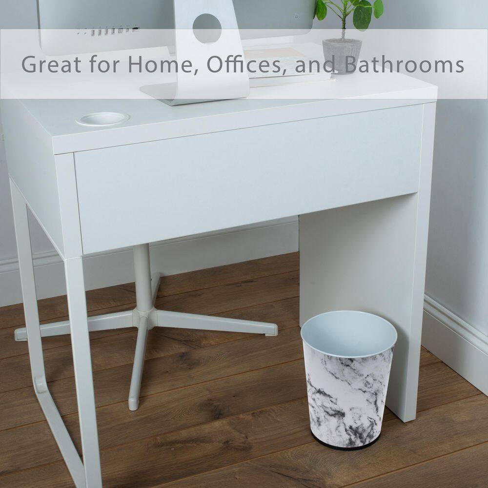White Marble Stainless Steel Open Top Waste Basket