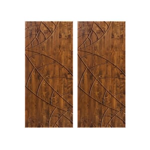 84 in. x 84 in. Hollow Core Walnut Stained Solid Wood Interior Double Sliding Closet Doors