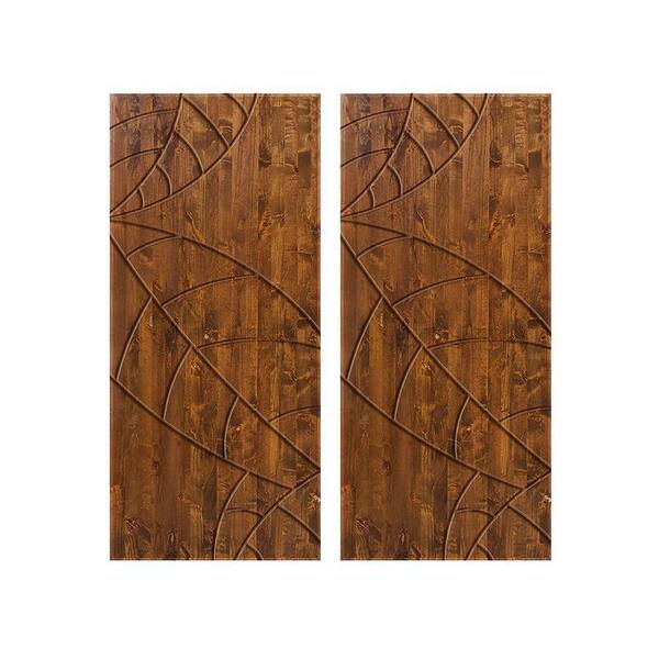 CALHOME 84 in. x 84 in. Hollow Core Walnut Stained Solid Wood Interior Double Sliding Closet Doors