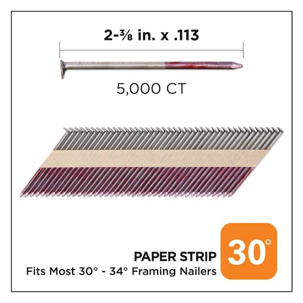 2-3/8 in x 0.113 30-Degree Bright Finish Smooth Shank Paper Tape Framing Nails (5000 -Per Box)