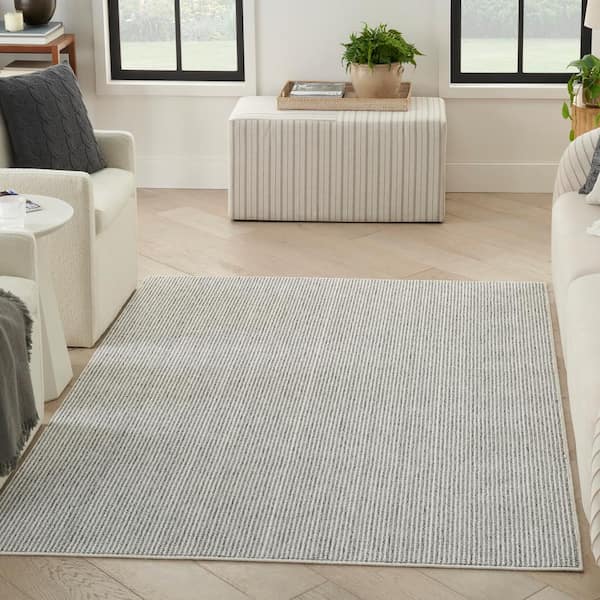 Textured Home Ivory Grey 4 ft. x 6 ft. Solid Geometric Contemporary Area Rug