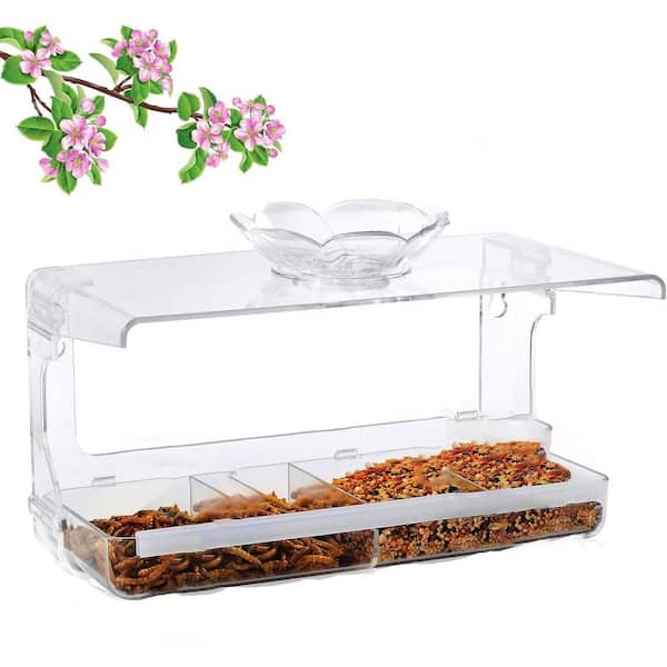 Afoxsos Clear Acrylic 16 Oz. Window Bird Feeder with Non-Marking Self-Adhesive Hooks Outdoor