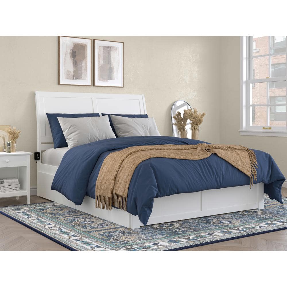 White Queen Wood Platform Bed with Storage Drawers