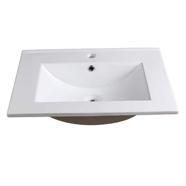 Torino 24 in. Drop-In Ceramic Bathroom Sink in White with Integrated Bowl