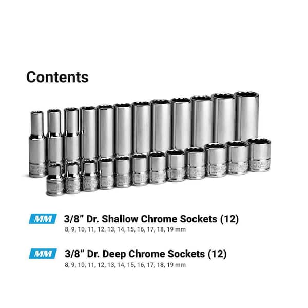 Capri Tools 3/8 in. Drive Metric 12-Point Shallow and Deep Socket